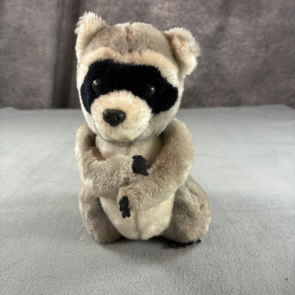 Vintage R Dakin & Co Plush Raccoon 1980 Stuffed Animal Grey Black Mask Toy